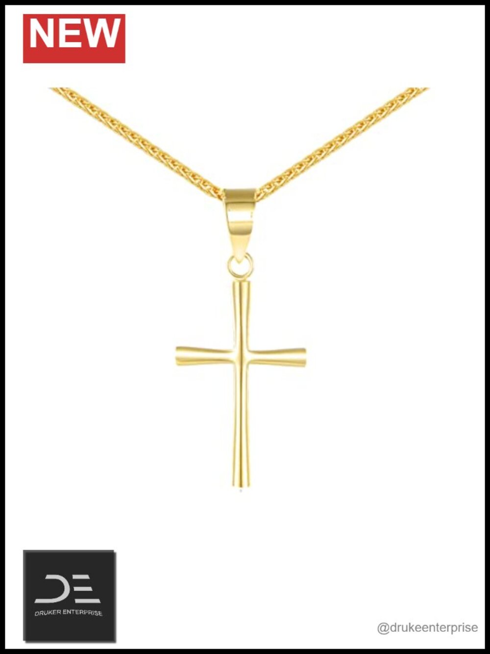 18k Yellow Gold Wheat Chain Cross Pendant Necklace 18 Inch Religious Small